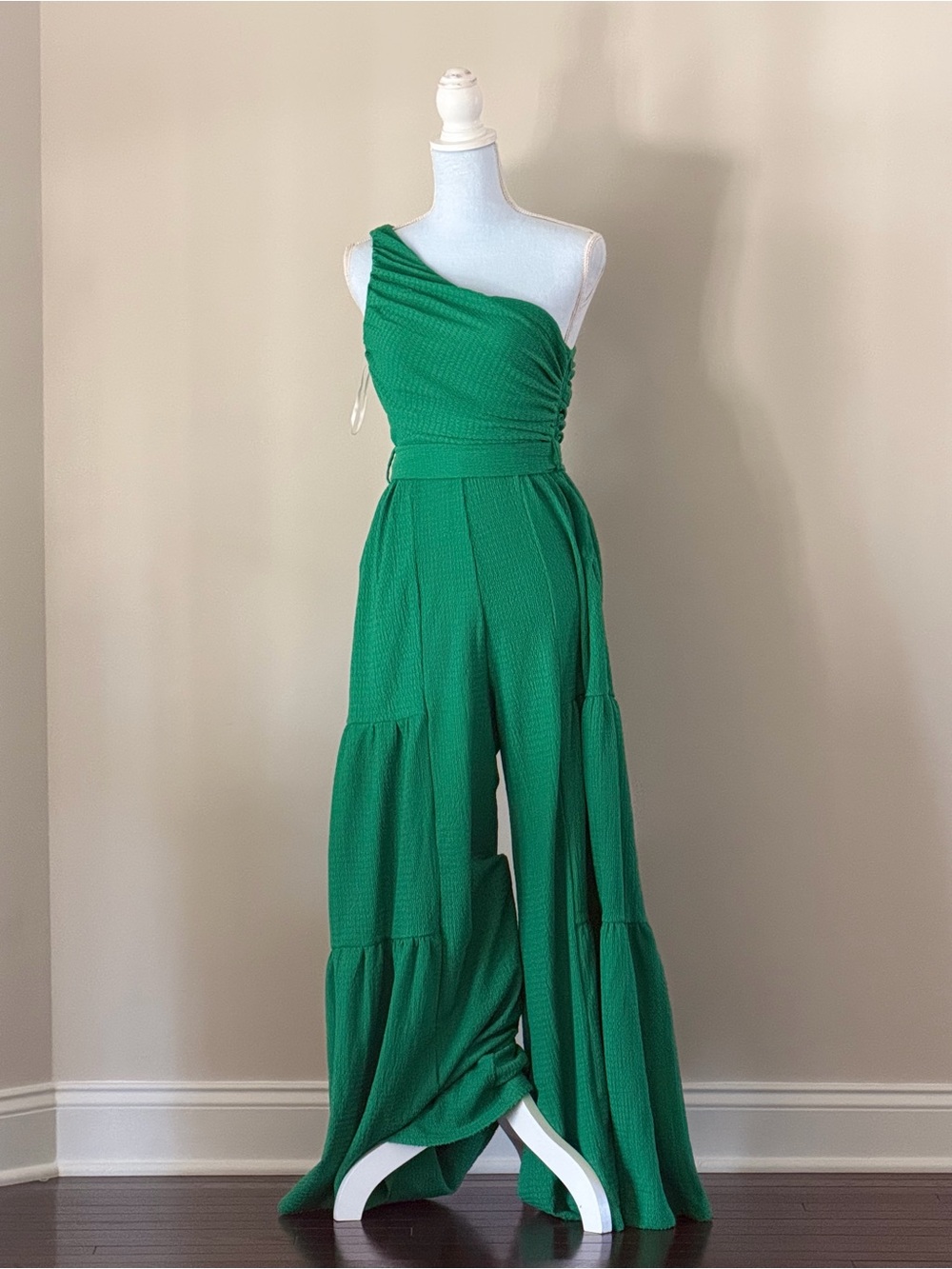 One-Shoulder Emerald Green Wide-Leg Jumpsuit